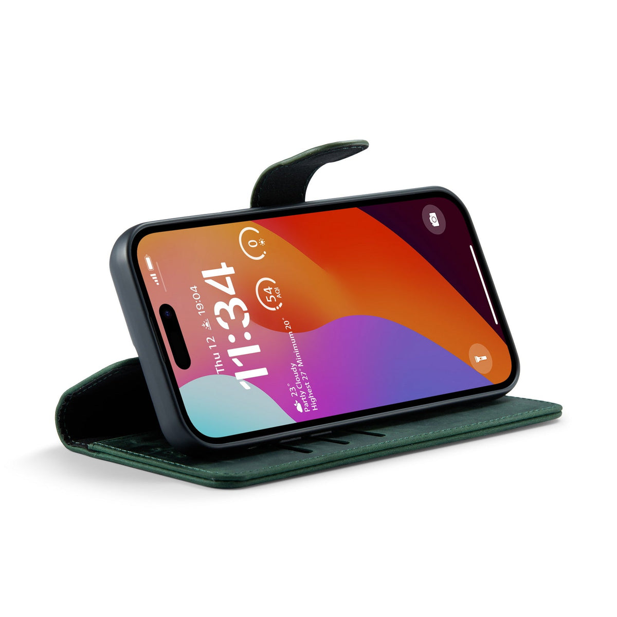 Apple iPhone 15 Pro Hoesje - Emerald Green - Echt Leren 2 in 1 MagSafe Bookcase