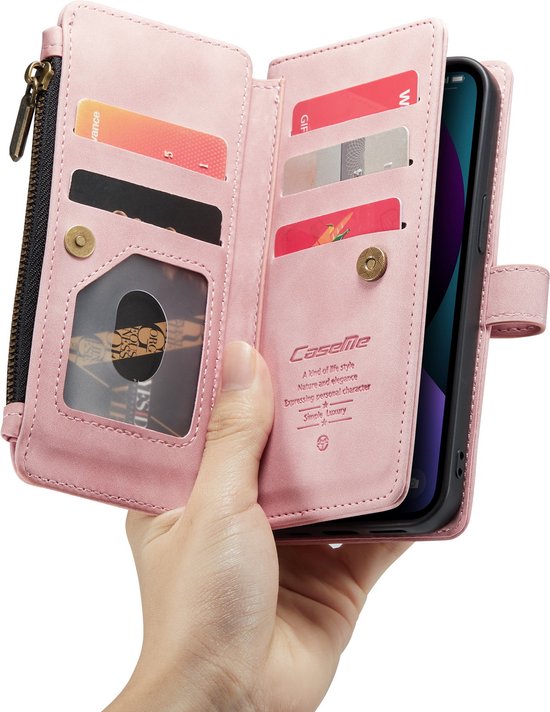Apple iPhone 13 Mini Hoesje - Pale Pink - Luxe Bookcase met Rits