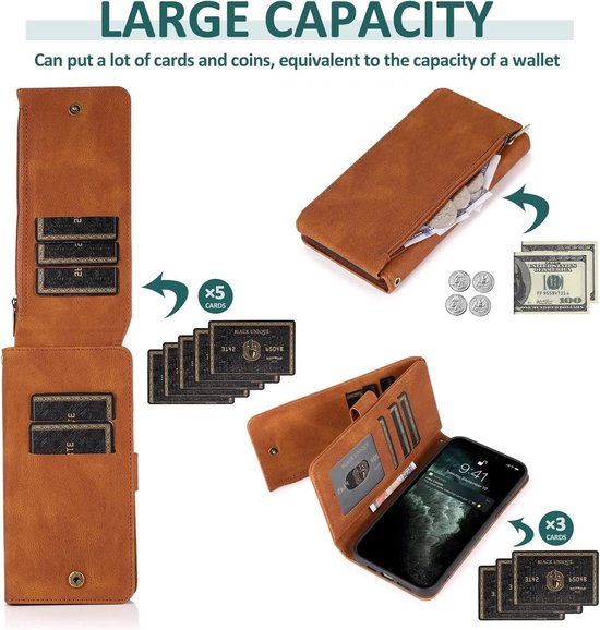 Apple iPhone 13 Pro Max Hoesje - Bruin - Extra Stevige Luxe Bookcase met Rits en Vakken