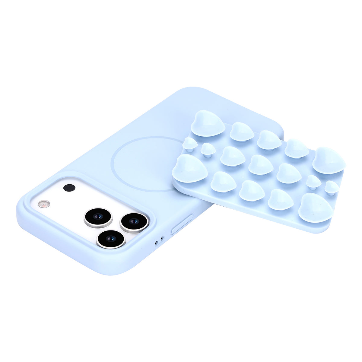 Apple iPhone 17 Pro Max Hoesje - Licht Blauw - Siliconen Back Cover met Afneembare Hartjes Zuignappen