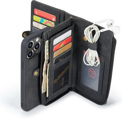 Apple iPhone 13 Pro Hoesje - Charcoal Gray - Luxe 2 in 1 Bookcase met 10 Kaart Vakken en Polskoord