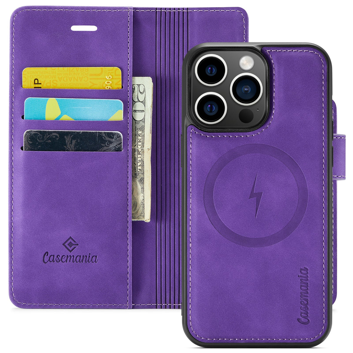 Apple iPhone 15 Hoesje - Dark Purple - 2 in 1 MagSafe Bookcase