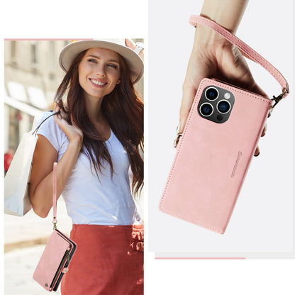 Apple iPhone 15 Pro Hoesje - Pale Pink - Luxe MagSafe Bookcase met Rits en Telefoonkoord