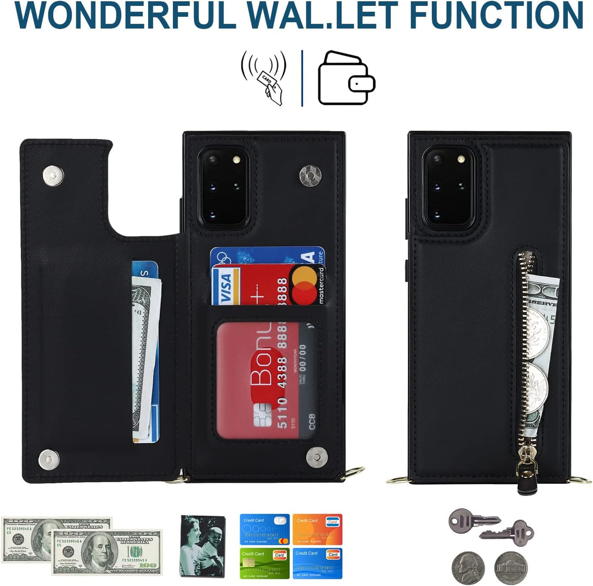 Samsung Galaxy S20 FE Hoesje - Zwart - Luxe Back Cover met Telefoonkoord en Rits