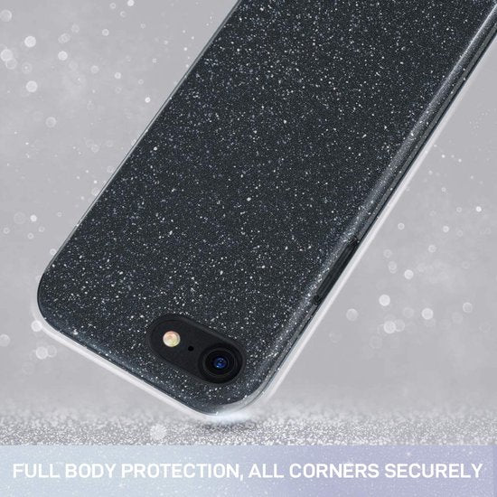 Apple iPhone 7 Hülle - Schwarz - Glitzer-Backcover