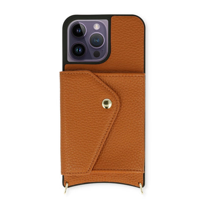 Apple iPhone 13 Pro Case - Brown - Luxury Back Cover with Phone Strap and Zipper