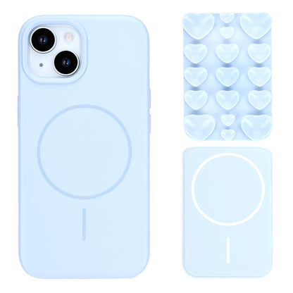 Apple iPhone 13 Hoesje - Licht Blauw - Siliconen Back Cover met Afneembare Hartjes Zuignappen