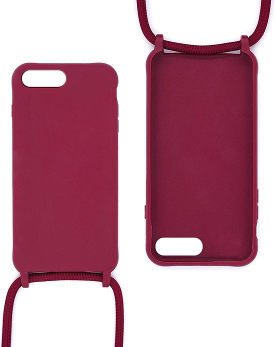 iPhone 7 Plus/8/Plus Hoesje - Bordeaux - Rood - Siliconen Back Cover met Telefoonkoord
