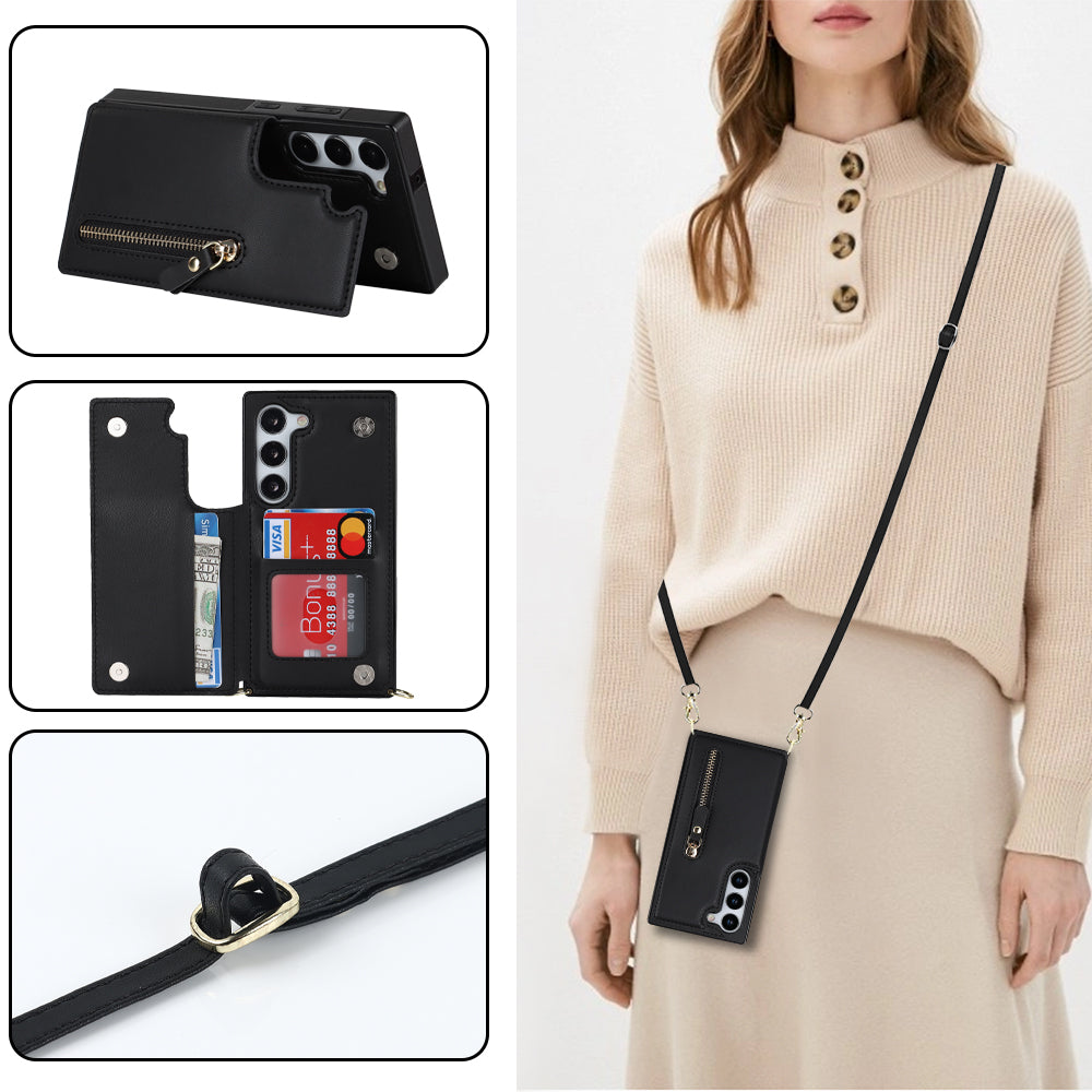 Samsung Galaxy S23 Plus Hoesje - Zwart - Luxe Back Cover met Telefoonkoord en Rits