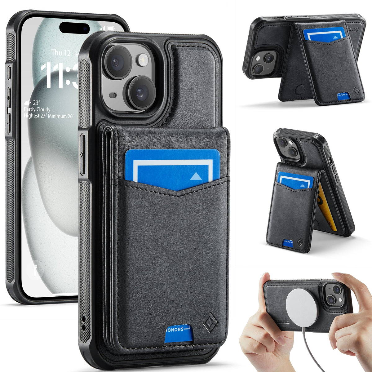 Apple iPhone 14 Hoesje - Charcoal Gray - MagSafe Back Cover met Pasjeshouder