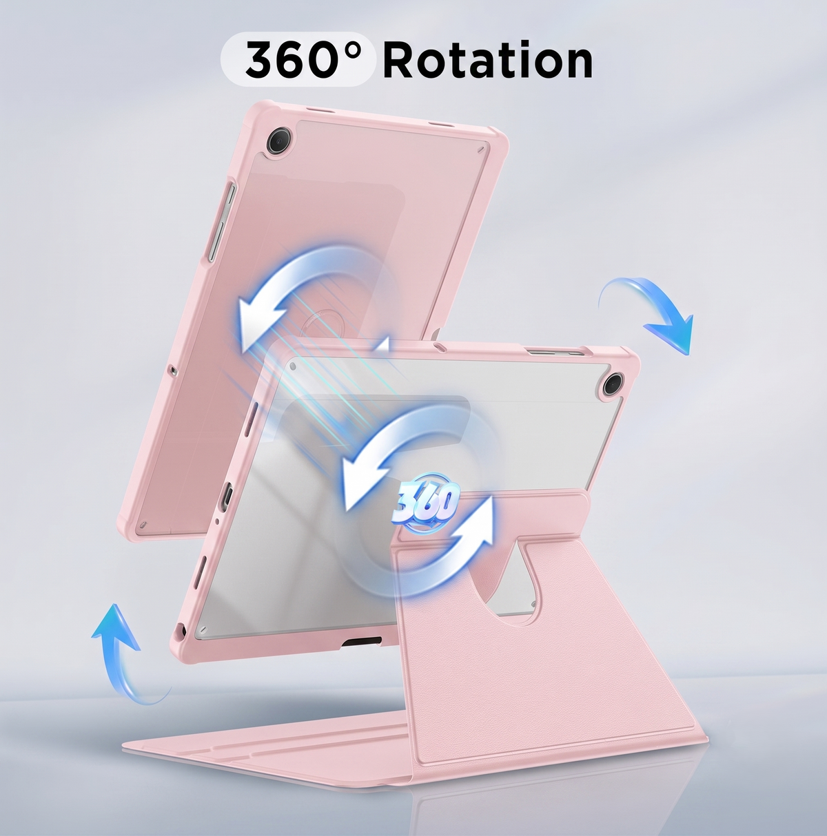 Samsung Galaxy Tab A11 Plus / A9 Plus Tablet-Hülle - Rosa - 360° drehbares Tablet-Cover mit transparenter Rückseite