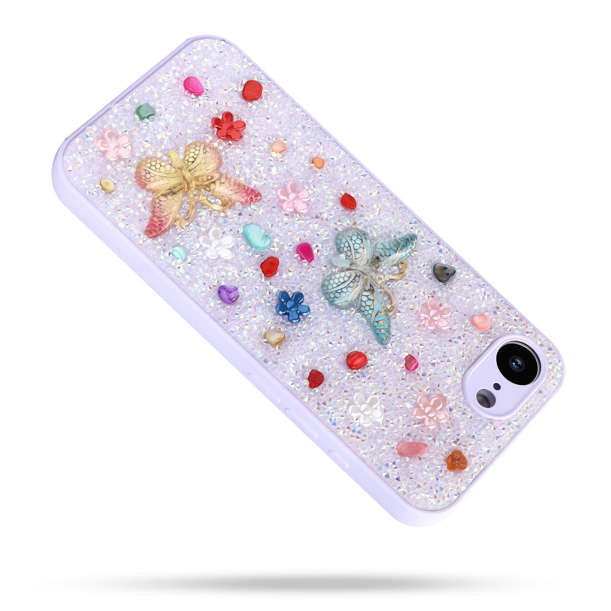 Apple iPhone 17e Hülle - Lila - Schmetterling Diamant Glitzer Backcover