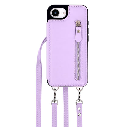 Apple iPhone 16e Case - Purple - Luxury Back Cover with Phone Strap and Zipper