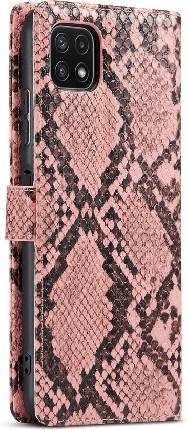 Samsung Galaxy A22 5G Hoesje - Roze - Luxe Slangen Bookcase
