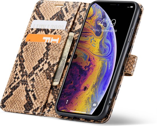 iPhone X / XS Hoesje - Beige - Luxe Slangen Bookcase