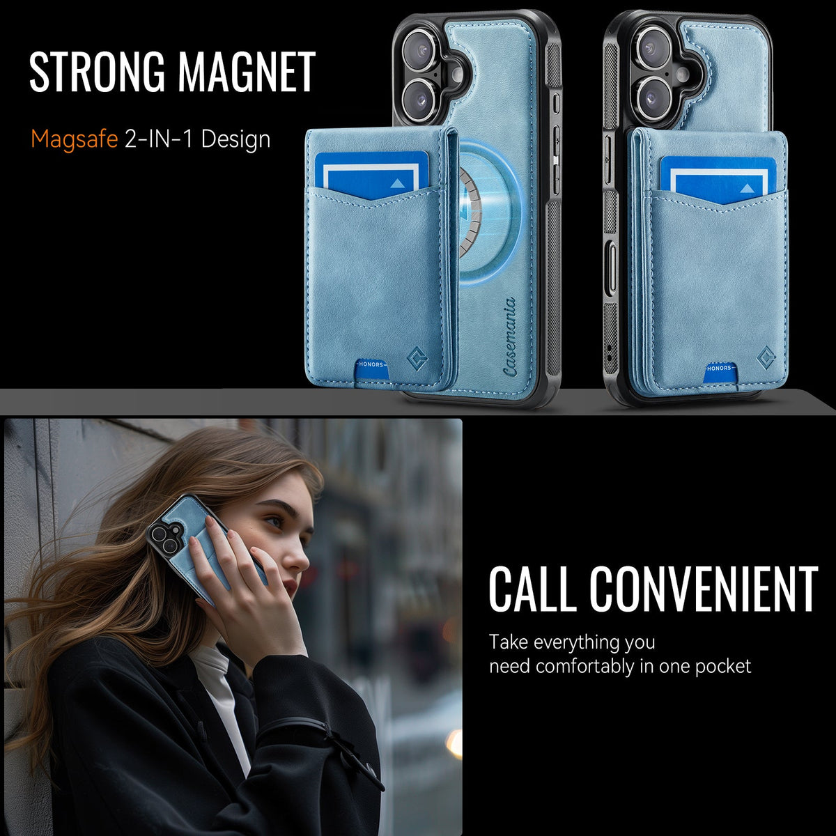 Apple iPhone 16 Hoesje - Aqua Blue - MagSafe Back Cover met Pasjeshouder