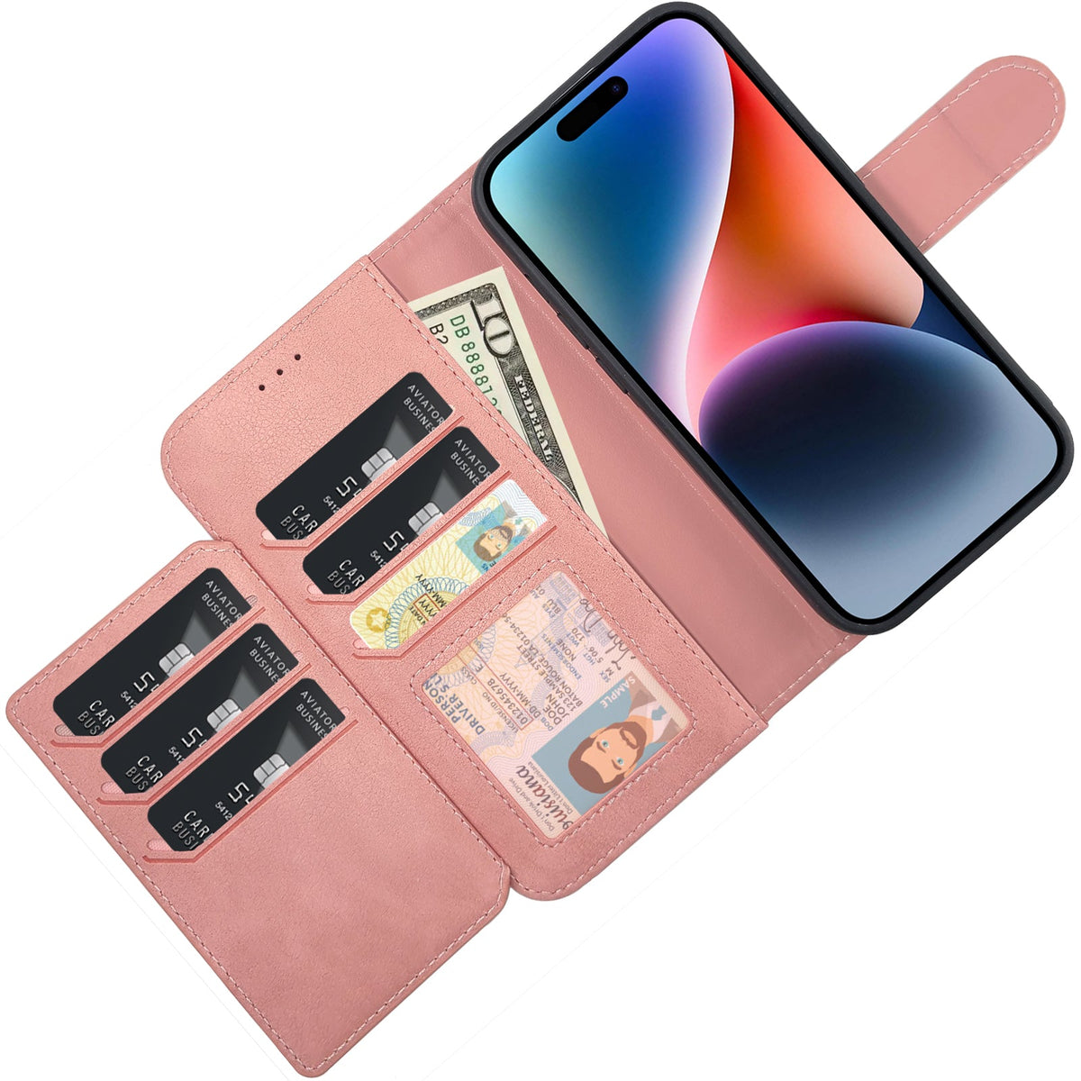 Étui pour Samsung Galaxy A15 5G - Rose - Étui portefeuille 2 en 1 avec 10 compartiments pour cartes