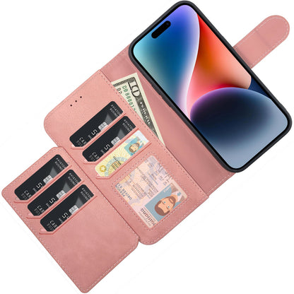 Étui pour Samsung Galaxy A15 5G - Rose - Étui portefeuille 2 en 1 avec 10 compartiments pour cartes