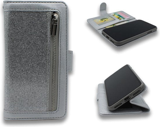 Apple iPhone 12 Mini Hoesje - Zilver - Luxe Bookcase met Rits