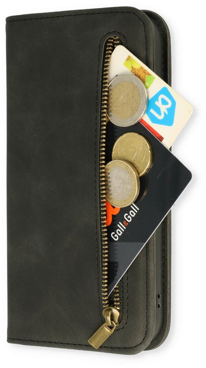 Apple iPhone 14 Pro Max Hoesje - Charcoal Gray - Luxe Bookcase met Rits