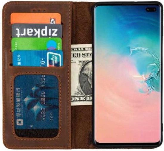 Samsung Galaxy S10e Hoesje - Bruin - Echt Leren Bookcase