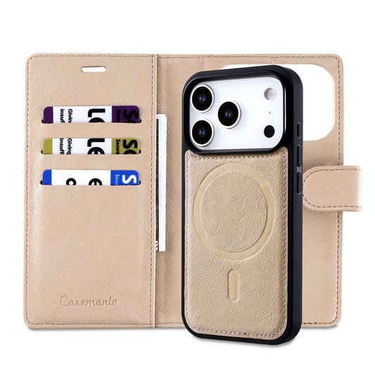 Apple iPhone 18 Pro Hülle - Soft Beige - 2-in-1 Lederoptik MagSafe Klapphülle mit Kartenfach