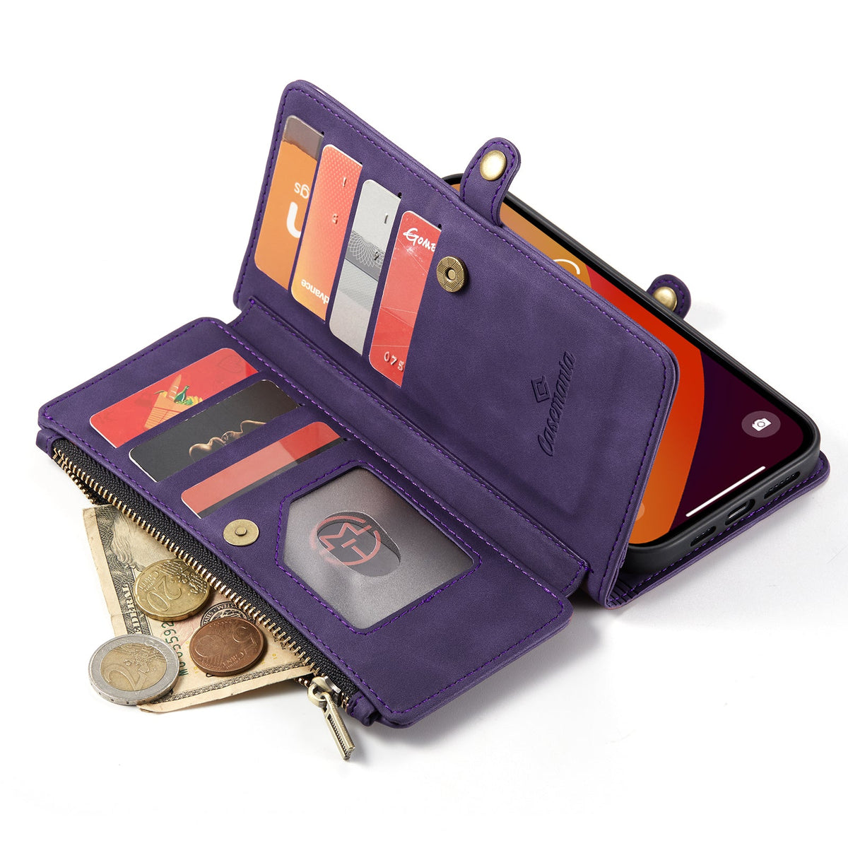 Apple iPhone 15 Pro Max Hoesje - Dark Purple - Luxe MagSafe Bookcase met Rits en Telefoonkoord