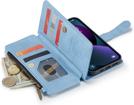 Apple iPhone 13 Case - Sky Blue - Luxury Wallet Case with Zipper