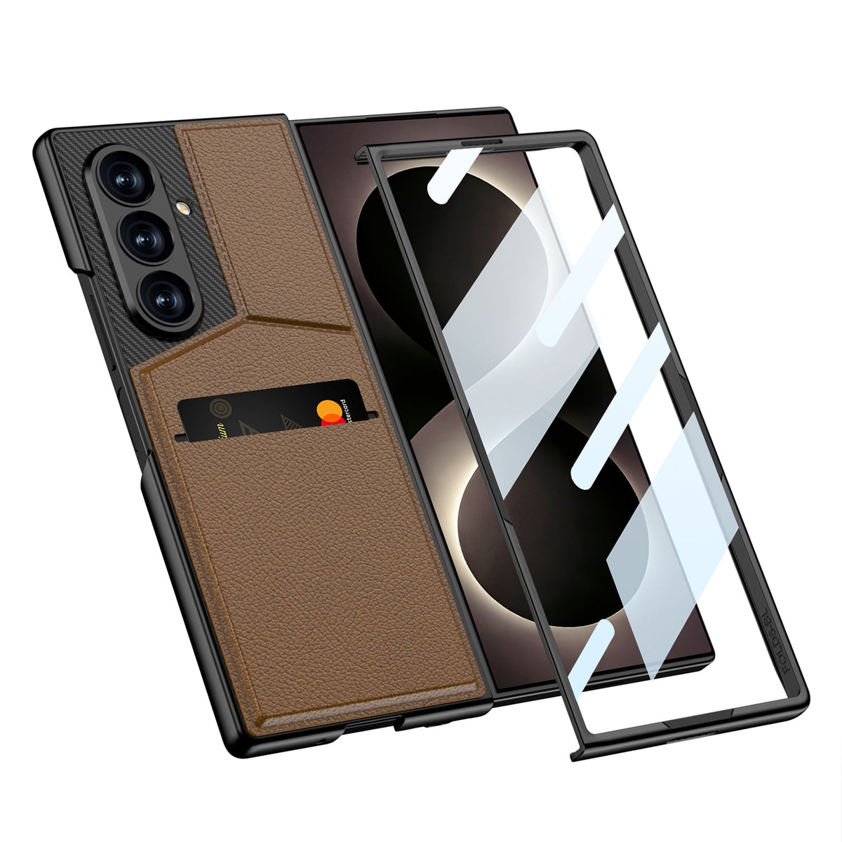 Samsung Galaxy Z Fold8 Ultra Hoesje - Carbon - Portemonnee Cover met Ingebouwde Screenprotector en Kickstand