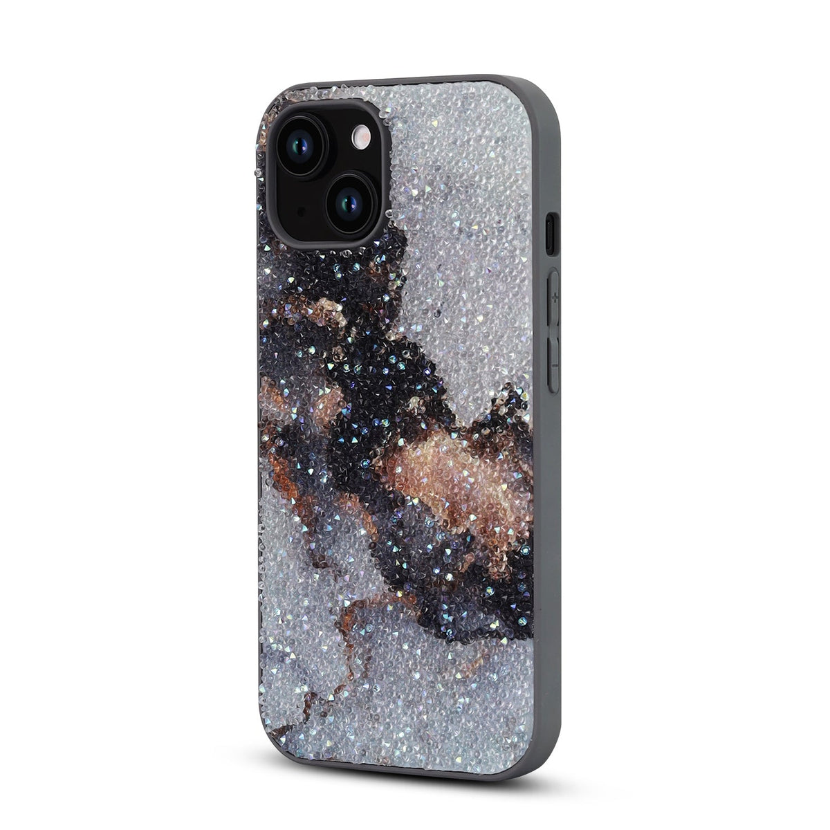 Apple iPhone 12 Hoesje - Grijs - Diamant Marmer Glitter Back Cover
