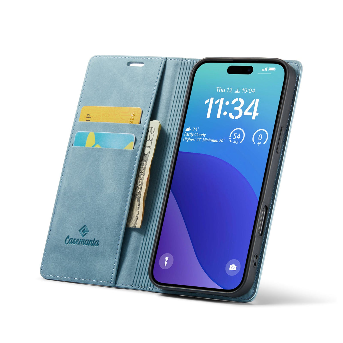 Apple iPhone 16 Pro Max Hoesje - Aqua Blue - Dunne Bookcase