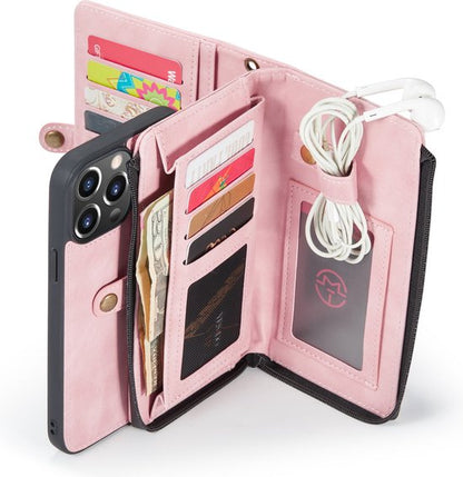 Apple iPhone 13 Pro Hoesje - Pale Pink - Luxe 2 in 1 Bookcase met 10 Kaart Vakken en Polskoord