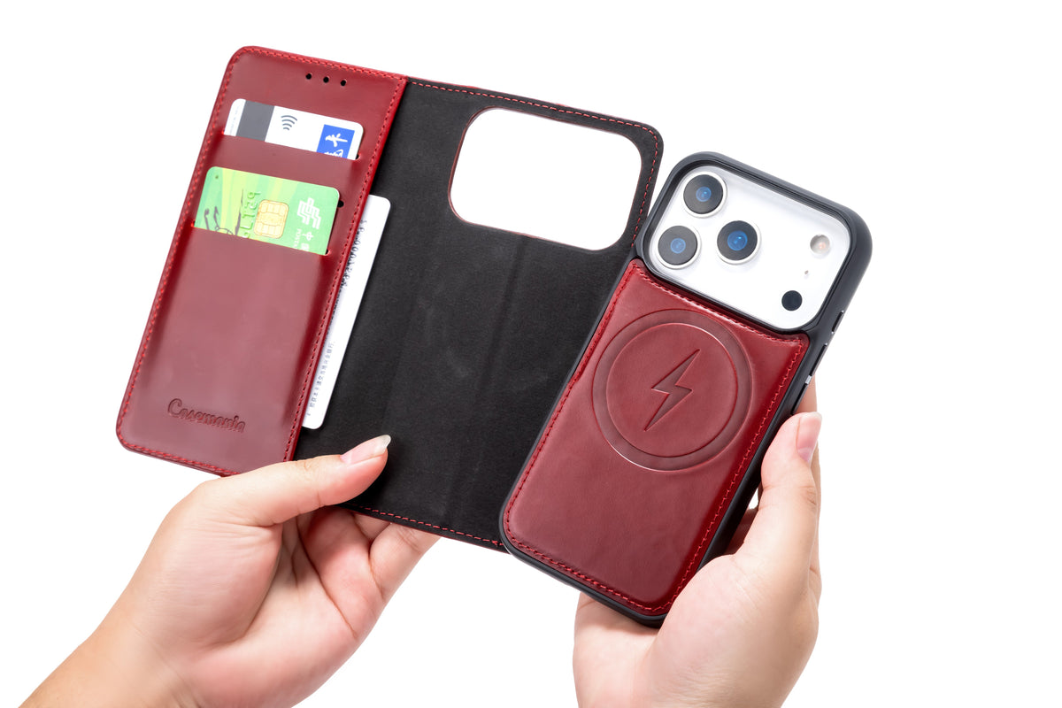 Apple iPhone 18 Pro Hoesje - Maroon Red - Echt Leren 2 in 1 MagSafe Bookcase