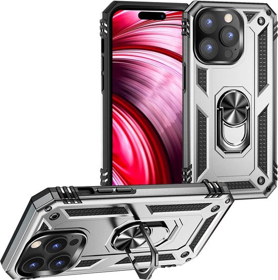 Apple iPhone 14 Pro Hoesje - Grijs - Armor Kickstand Back Cover