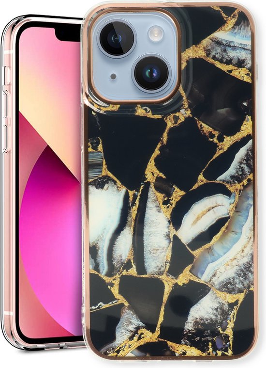 iPhone 14 Hoesje - Zwart - Siliconen Marmer Back Cover
