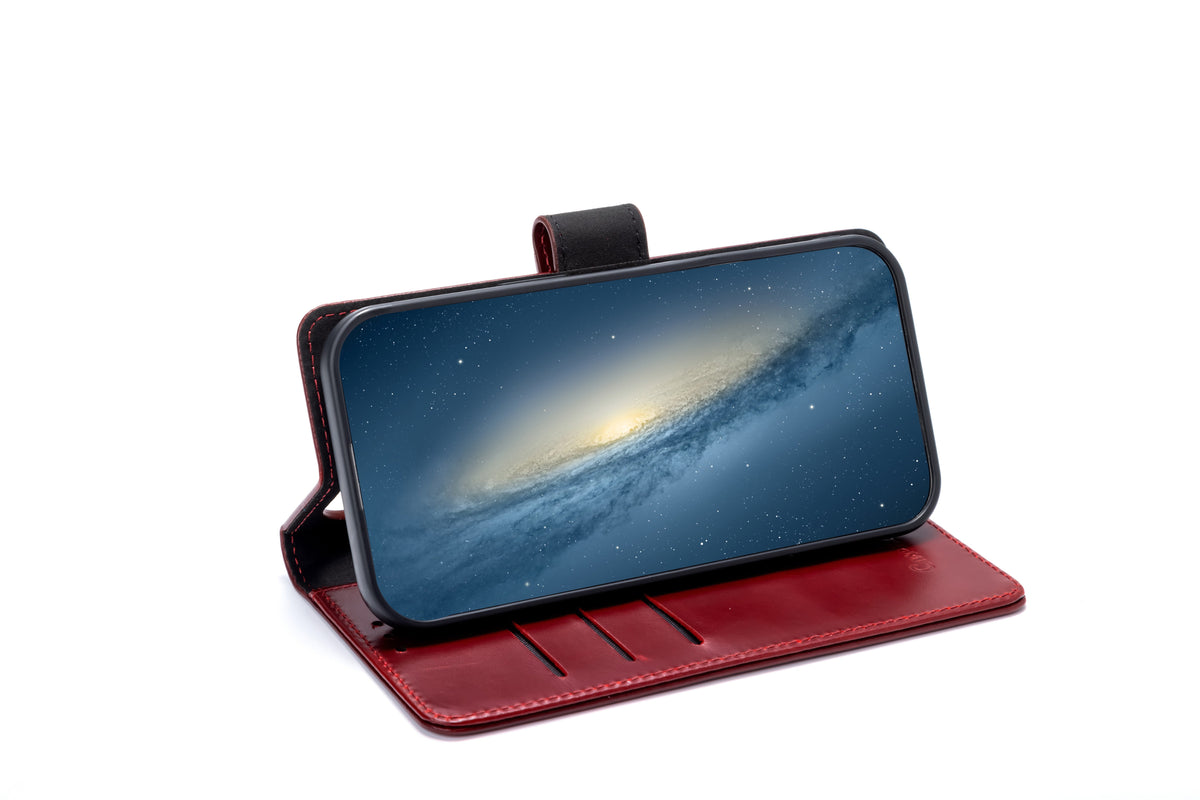 Apple iPhone Air Hoesje - Maroon Red - Echt Leren MagSafe Bookcase