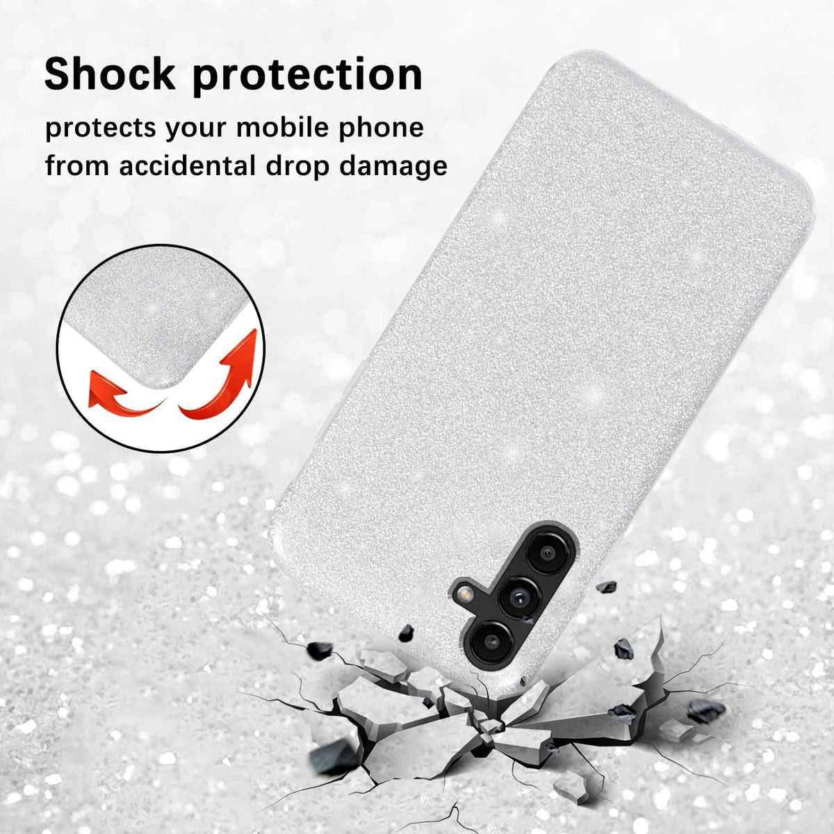Samsung Galaxy A14 4G Hoesje - Zilver - Glitter Back Cover