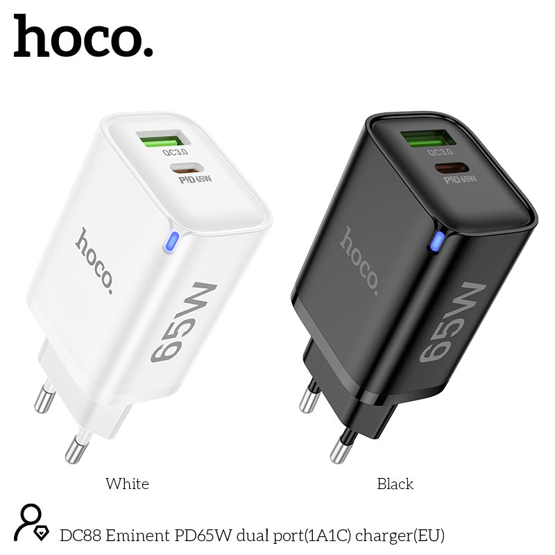 Hoco 65W Snellader 2-poorts USB-C + USB-A - Zwart