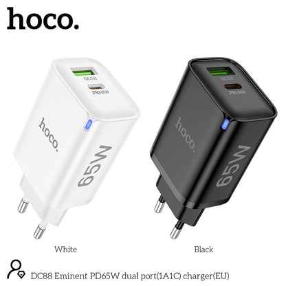 Hoco 65W Snellader 2-poorts USB-C + USB-A - Zwart