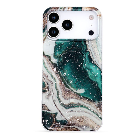 Apple iPhone 17 Pro Max Hoesje - Groen - Marmer Glitter MagSafe Back Cover