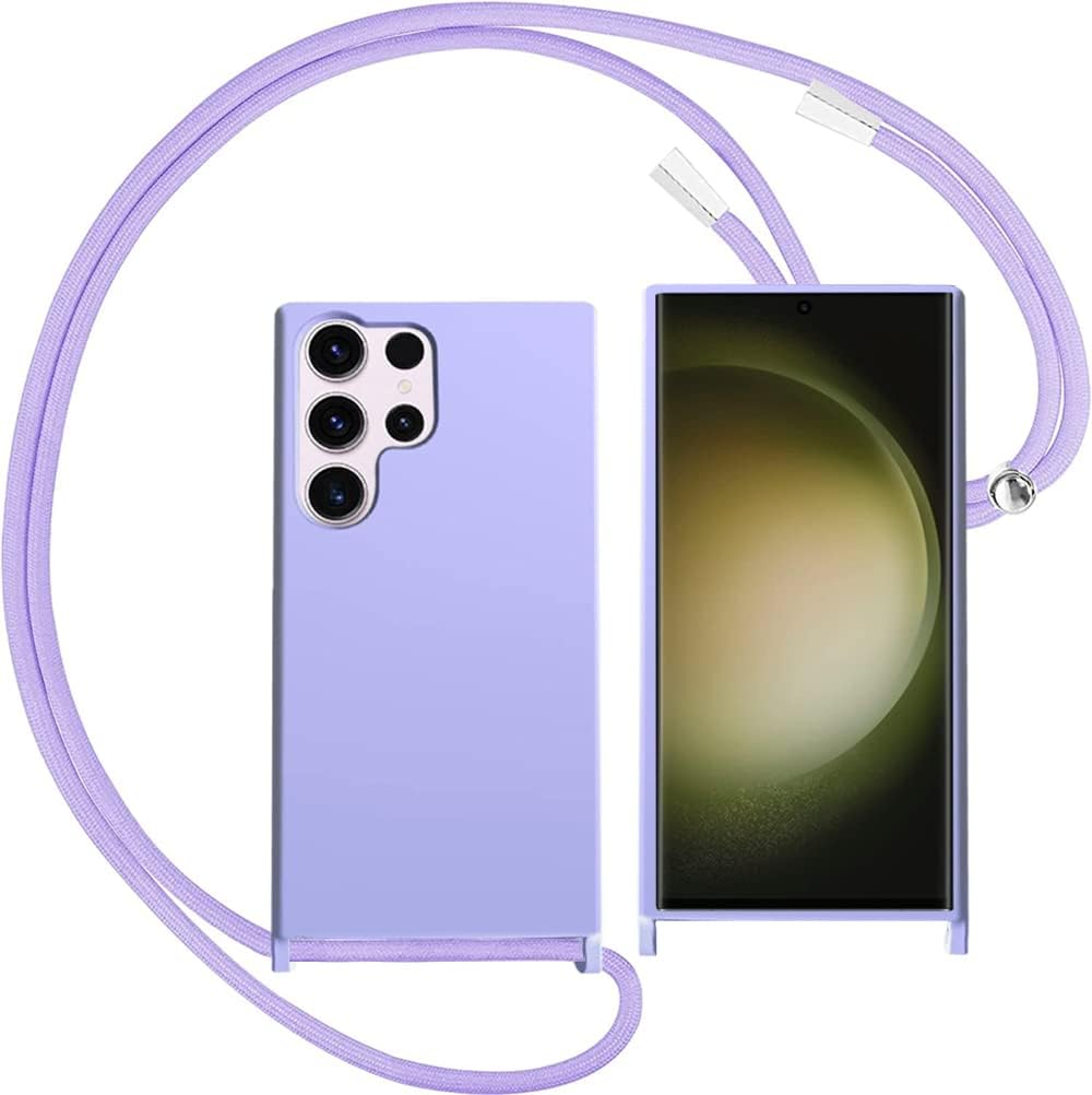Samsung Galaxy S24 Ultra Hoesje - Paars - Siliconen Back Cover met Telefoonkoord