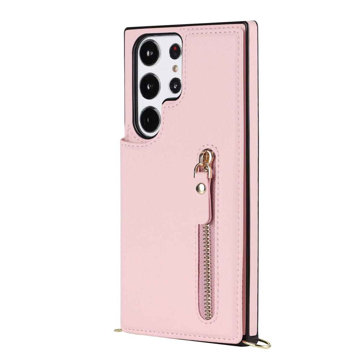 Samsung Galaxy S23 Ultra Hülle - Pink - Luxuriöses Back Cover mit Handyband und Reißverschluss