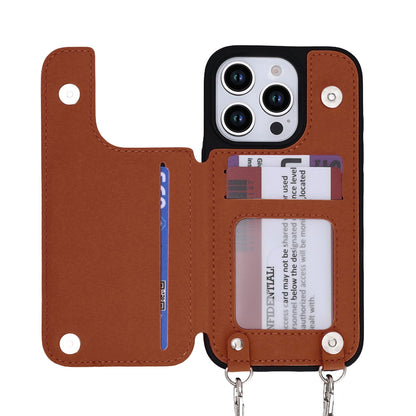 Apple iPhone 16 Pro Max Hoesje - Bruin - Luxe Back Cover met Telefoonkoord en Rits