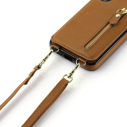 Samsung Galaxy A54 Hoesje - Bruin - Luxe Back Cover met Telefoonkoord en Rits