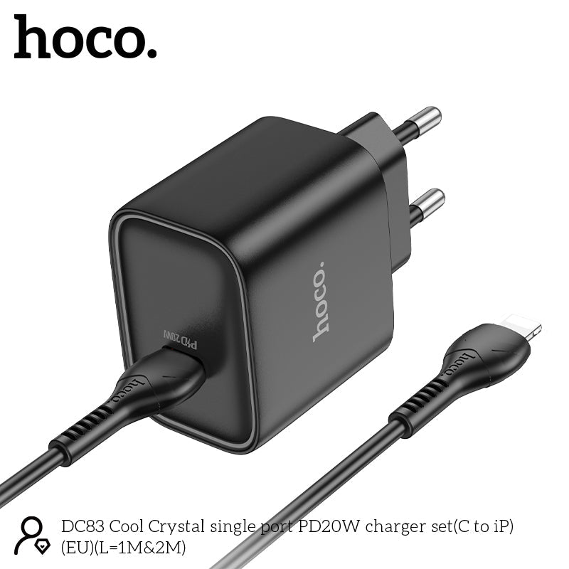 Chargeur rapide Hoco DC83 20W USB-C avec câble Lightning 1 m - Noir