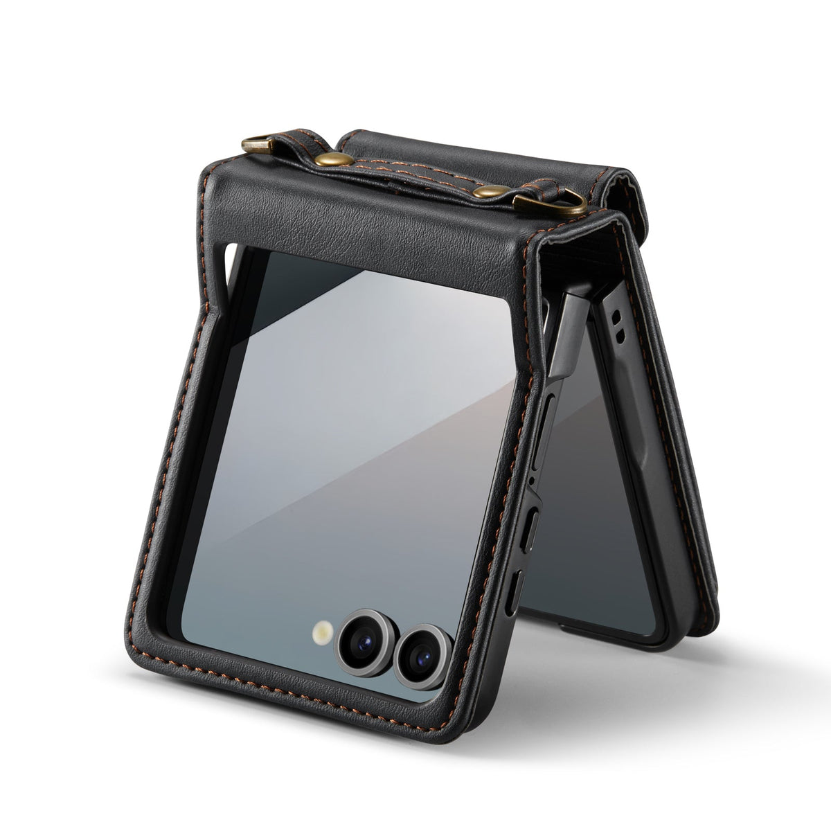Samsung Galaxy Z Flip 7 Hoesje - Charcoal Gray - Bookcase met Telefoonkoord