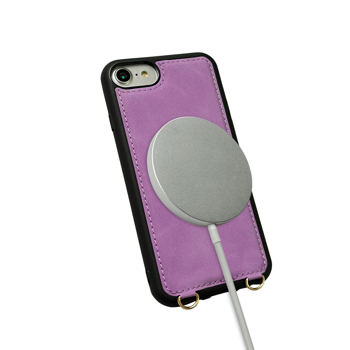 Apple iPhone 7 Case - Bright Lila - Back Cover with Mirror, Sliding Card Holder and Phone Strap