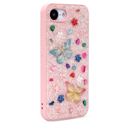 iPhone 17e Hoesje - Roze - Vlinder Diamant Glitter Back Cover