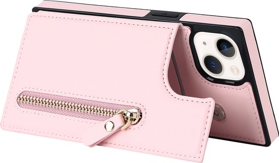 Apple iPhone 14 Hoesje - Roze - Luxe Back Cover met Telefoonkoord en Rits
