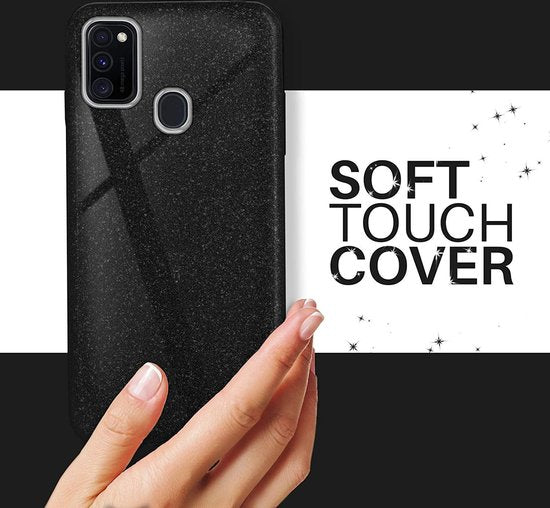 Samsung Galaxy A20s Hoesje - Zwart - Glitter Back Cover